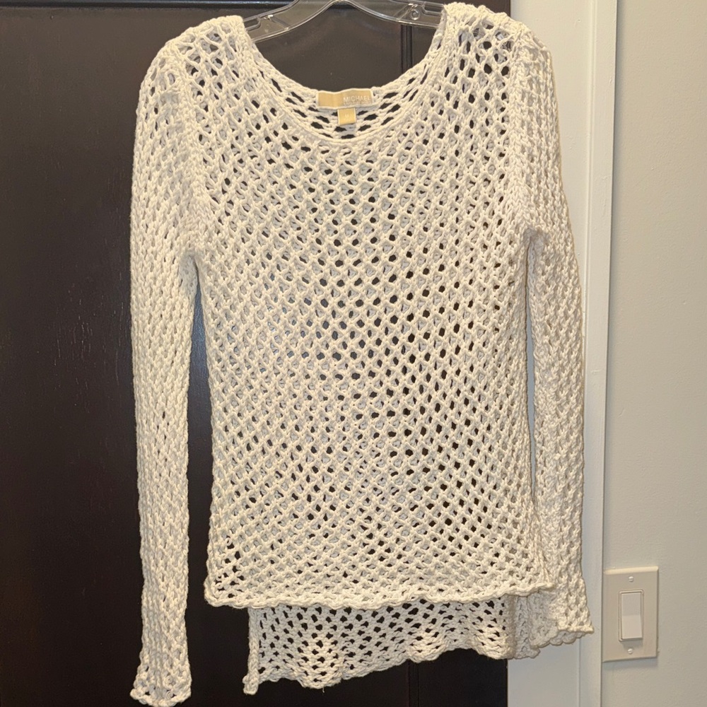 Michael Kors White Open-Knit Long Sleeve Sweater